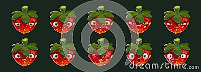 Funny strawberry character with different emotions Vector Illustration