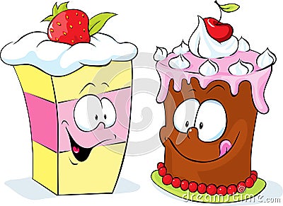 Funny strawberry and cherry cake - vector illustration Vector Illustration