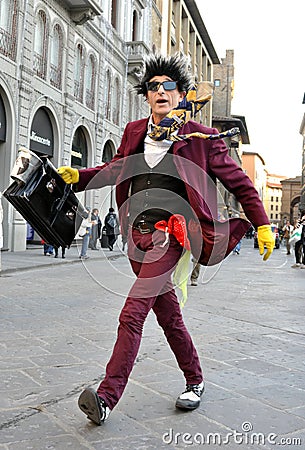 Funny street artist in Italy Editorial Stock Photo