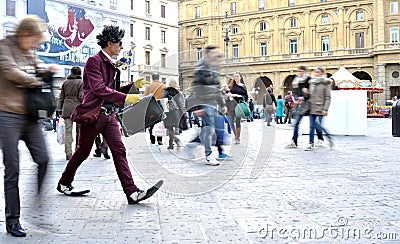 Funny street artist in Italy Editorial Stock Photo