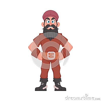 Funny and strict man pirate. Guy in a pirate costume. Cartoon style Vector Illustration