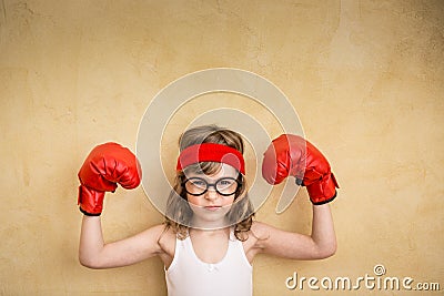 Funny strong child Stock Photo