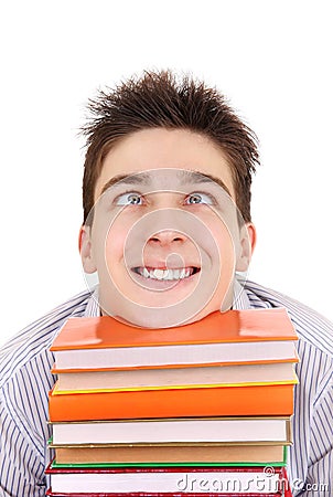 Funny Student with the Books Stock Photo