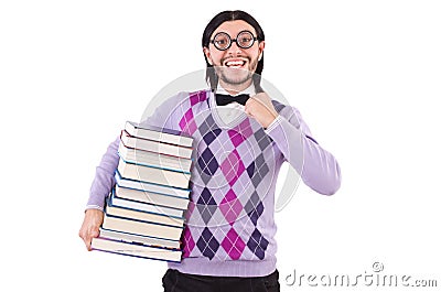 Funny student with books Stock Photo