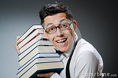 Funny student with books Stock Photo