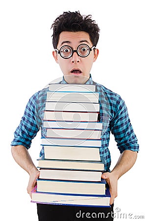 Funny student with books Stock Photo