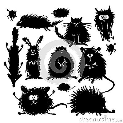 Funny stylized animals collection. Sketch for your design Vector Illustration