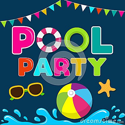 Funny summer banner. Pool party Vector Illustration