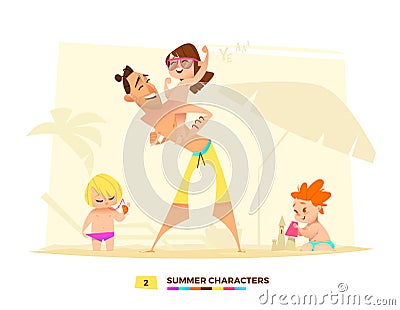 Funny summer characters in cartoon style Vector Illustration