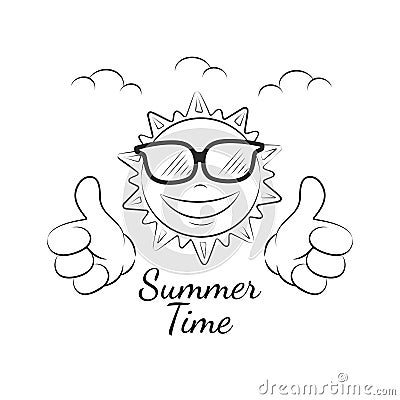 Funny summer sun with thumb up Vector Illustration