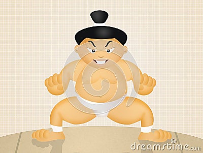 Funny sumo wrestler Cartoon Illustration