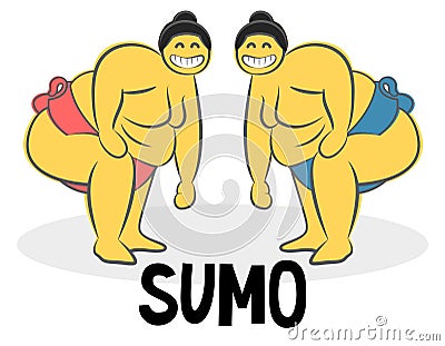Funny Sumo wrestler Logo. Japan culture abstract design template. Hand drawn cartoon doodle vector illustration. Vector Illustration