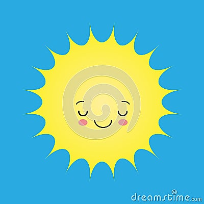 Funny sun icon illustration isolated on blue background. Flat style Cartoon Illustration