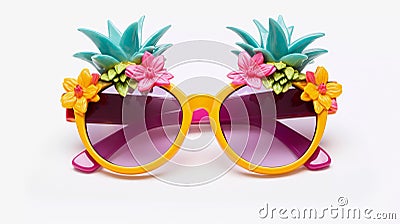 Funny Sunglasses with Flowers for Vacation Cartoon Illustration