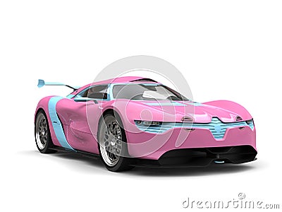 Funny super sports car in gentle pink with baby blue details Stock Photo