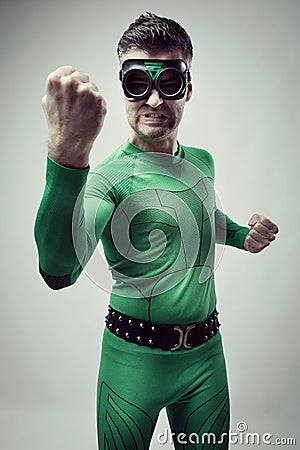 Funny superhero fighting Stock Photo