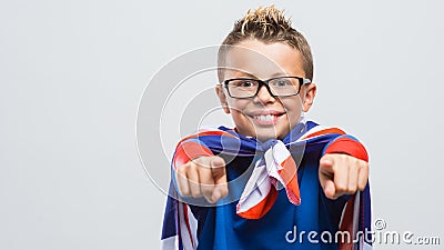 Funny superhero pointing at camera Stock Photo