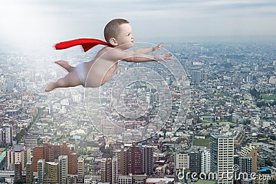 Funny Superhero Super Baby, Flying Stock Photo