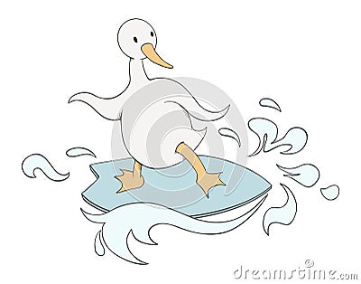 Funny surfing goose draw Vector Illustration