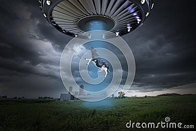 Funny Surreal UFO Alien Abduction Stock Photo