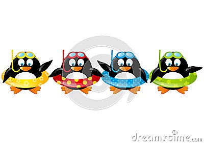 Funny swimming penguins Vector Illustration