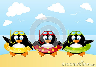 Funny swimming penguins Vector Illustration