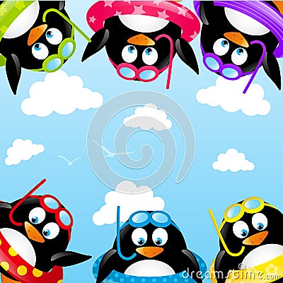 Funny swimming penguins Vector Illustration