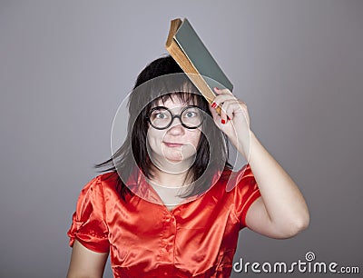 Funny teacher with books. Stock Photo