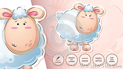 Funny teddy lamb - cute sticker Vector Illustration