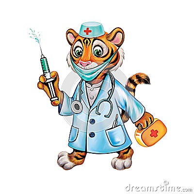 Funny tiger doctor Stock Photo