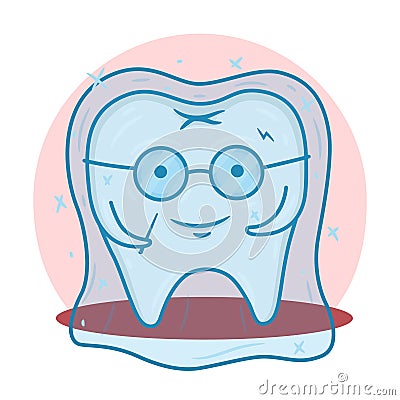 Funny tooth in the invisibility cloak. invisible braces concept. Vector Illustration