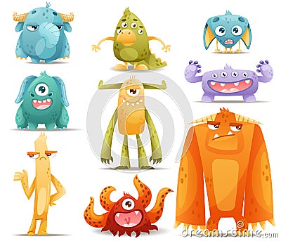 Funny Toothy Monsters as Friendly Fictional Creature Vector Set Vector Illustration