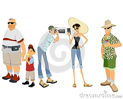 Funny tourist set Vector Illustration