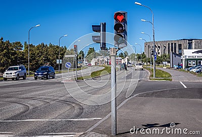 Funny traffic lights in Akureyri Editorial Stock Photo