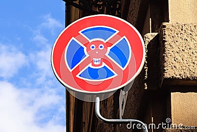 Funny traffic sign in Florence, Italy. Editorial Stock Photo