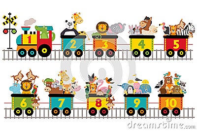 Funny train with number of animals Vector Illustration
