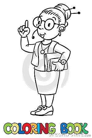 Funny translator or interpreter. Coloring book Vector Illustration