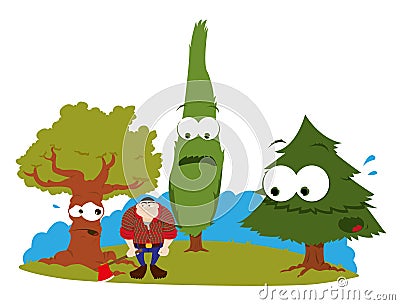 Funny trees and logger Vector Illustration