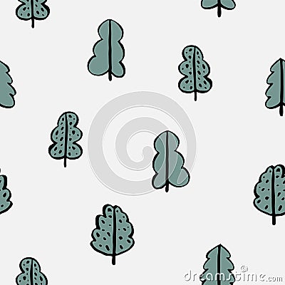 funny trees seamless pattern in scandinavian style . Doodle tree hand drawn Stock Photo