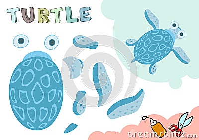 Funny Turtle Paper Model. Small home craft project, DIY paper game. Cut out and glue. Cutouts for children. Vector Vector Illustration