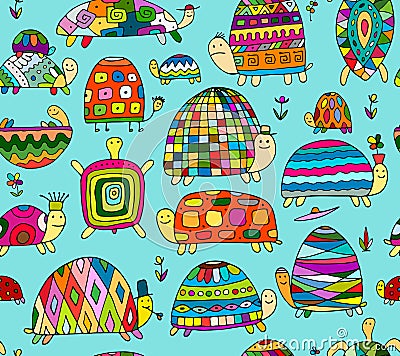 Funny turtles collection, seamless pattern for your design Vector Illustration