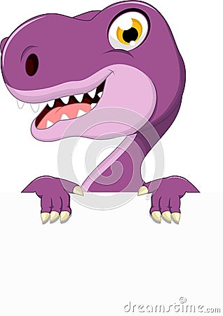 Funny tyrannosaurus cartoon with blank sign Stock Photo