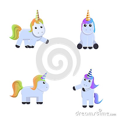 Funny unicorn icons set cartoon vector. Cute small unicorn Vector Illustration