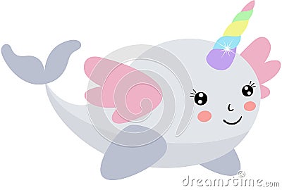 Funny unicorn whale with wings Vector Illustration