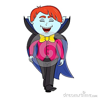 Funny Vampire Cartoon with costume Vector Illustration