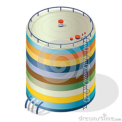 Funny variegated water reservoir isometric building info graphic. Multicoloured water reservoir. Vector Illustration