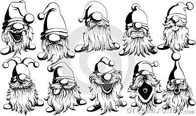 Funny and funny vector black and white gnomes with mustache and beard Vector Illustration