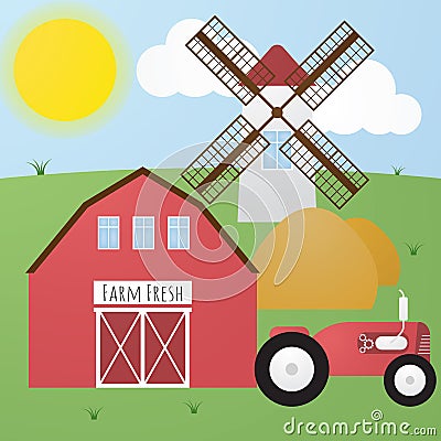 Funny vector cute cartoon farm Stock Photo