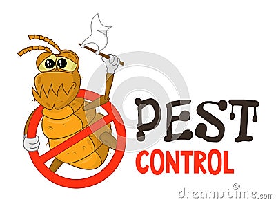 Funny vector illustration of pest control logo for fumigation business. Comic locked flea. Design for print, emblem, t-shirt. Vector Illustration