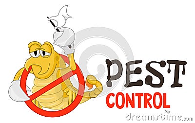 Funny vector illustration of pest control logo for fumigation business. Comic locked scorpion. Design for print, emblem, t-shirt Vector Illustration